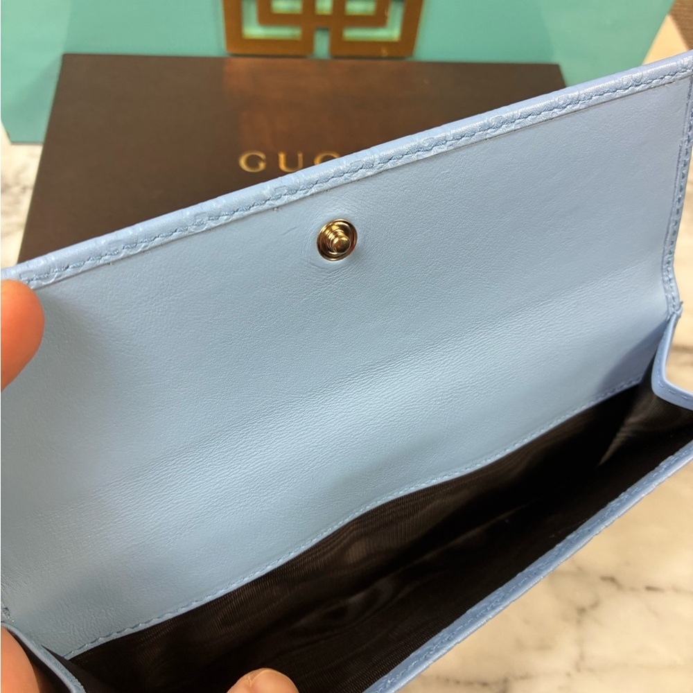 Gucci Micro Guccissima Light Blue GG Leather Multi Pocket Wallet NWOT Authentic - Picture 14 of 14